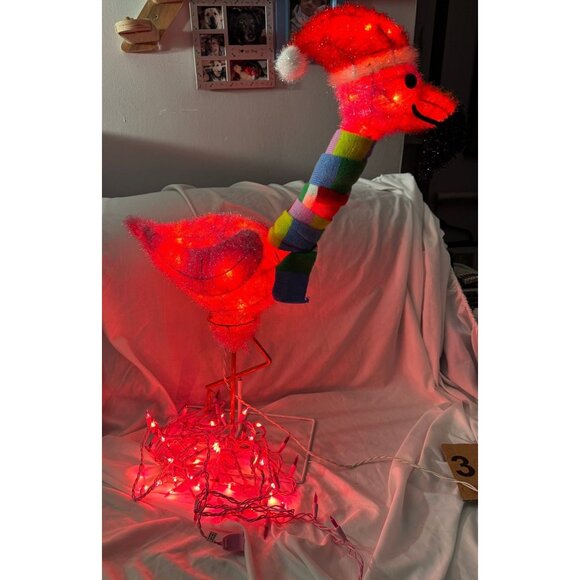 Christmas Flamingo Light-Up  decoration With Santa Hat & Scarf Tested Works 28" - Picture 2 of 7